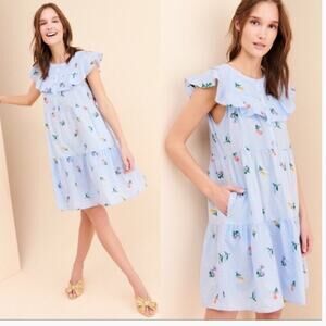Gal Meets Glam Rosalie Blue Floral Ruffle Embroidered Dress 2